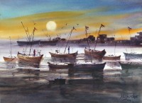 Shuja Mirza, 11 x 15 Inch, Water Color on Paper, Seascape Painting, AC-SJM-005